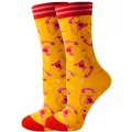 Vibrant yellow crew socks featuring fun retro pink telephone and red heart patterns - Sizes 36 To 43 / Heart Telephone