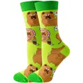 Creative and vibrant cartoon dog patterned lime green crew socks for women and men - Sizes 36 To 43 / Green Chow Chow