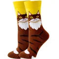 Cute brown and yellow cat pattern animal mid-calf socks for men and women - Sizes 36 To 43 / Persian Cat