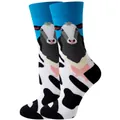 Cute novelty crew socks with a vivid cow pattern and bright blue accents for daily wear - Sizes 36 To 43 / Cow