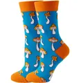 Fun and vibrant blue and orange crew socks featuring whimsical mushroom patterns. - Sizes 36 To 43 / Blue Mushroom