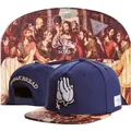 Navy blue streetwear snapback hat featuring praying hands and Last Supper print - Style - 174 / Adjustable
