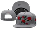 Adjustable grey snapback baseball cap featuring vibrant red rose floral embroidery on front - Style 3 / Adjustable