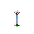 Regenboogkleurige roestvrijstalen labret piercing met een ronde heldere zirkoonsteen - 1.2x6x2mm / Kleurrijk