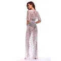 Robe de soirée longue et sexy en tulle blanc à paillettes pour fêtes et événements - L / Haut Et Bas / Blanc