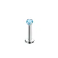 Intern schroefdraad labret piercing van roestvrij staal met blauwe zirkoon. - Zilver Zeeblauw / 12 X 8 X 35 Mm