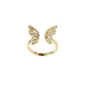 Elegante anillo abierto con forma de ala de mariposa dorada y circonitas microengastadas - Dorado