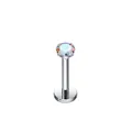 Gepolijste roestvrijstalen labret-stud met een iriserende ronde zirkonia edelsteen - Zilver AB / 12 X 8 X 35 Mm