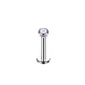 Intern schroefdraad labret stud van roestvrij staal met ronde paarse zirkoon steen - Zilver Paars / 1.2x6x5mm