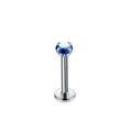 Roestvrijstalen labret piercing met inwendige schroefdraad en blauwe zirkonia - Zilver & Donkerblauw / 1.2x6x5mm