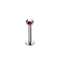 Chirurgisch roestvrij staal labret piercing sieraad met een ronde rode zirkonia steen - Zilver Rood / 12 X 8 X 35 Mm