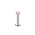 Intern geschroefde roestvrijstalen labret-stud met een ronde roze zirkonia-edelsteen - Zilver Roze / 1.2x6x5mm
