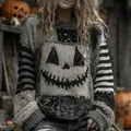 Distressed Halloween-Kürbis-Patchwork-Strickpullover im coolen Oversize-Grunge-Stil. - JSTGI-5347714 / S