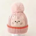 Bonnet en tricot rose pour bébé avec un visage de dessin animé et un pompon très doux - Style Lapin / Rose