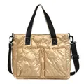 Grand sac cabas matelassé doré en coton spatial avec large bandoulière noire réglable - Doré