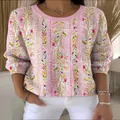 Eleganter rosafarbener Strickpullover mit französischem Digital-Blumendruck Damen - JSTGI-5347717 / S