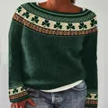 Grüner Damen-Strickpullover mit festlichem Kleeblatt- und keltischem Digitaldruck - JSTGI-5347718 / S