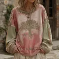 Vintage Boho-Pullover in Rosa und Grün mit Patchwork und Lebensbaum-Stickerei-Detail - JSTGI-5347722 / S