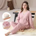 Rosa langärmliges Umstands-Pyjama-Set mit integrierten Brustpolstern und Spitzenbesatz - M / Rosa Spitze Stil (XM86721) / Oberteil Und Unterteil