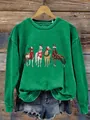 Grünes Weihnachts-Sweatshirt mit festlichen Pferden, Hüten und Schals - JSTGI-5347627 / S