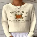 Vintage cremefarbener Strickpullover mit Hagrids Kürbisfarm-Grafik für Damen - S / Tops / Hagrid Kürbiscreme