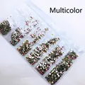 Strass multicolores à dos plat de haute qualité pour le nail art DIY en sachets transparents - SS4-SS12 (Environ 1728 Pièces/Paquet) / Multicolore