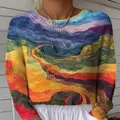 Damen-Sweatshirt mit Rundhalsausschnitt und lebhaftem abstraktem Wellendruck-Design - JSTGI-534773267 / S