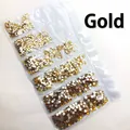 Strass dorés à dos plat pour le nail art DIY dans un emballage transparent à plusieurs cases - SS4-SS12 (Environ 1728 Pièces/Paquet) / Or