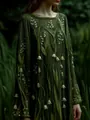 Elegantes dunkelgrünes Kleid im französischen Stil mit Maiglöckchen-Stickerei - JSTGI-5347734711 / S