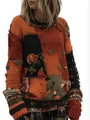 Französischer Vintage Patchwork-Strickpullover mit Rosen-Applikation und Details - JSTGI-5347734717 / S