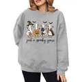 Graues Sweatshirt für Damen mit süßem Halloween-Gänse-Print und lustigem Grusel-Schriftzug - JSTGI-5347734718 / S