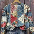 Damen Langarm-Oberteil mit französischem Digitaldruck und Bohème-Patchwork-Muster - JSTGI-5347693 / S