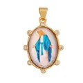 Macro detail view of 18K gold plated Virgin Mary religious pendant with sparkling zircon accents. - Praying Madonna (S029230-5)