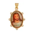 Vintage 18K gold-plated brass pendant featuring a portrait of Jesus Christ with zircons - Jesus Christ (S029230-7)