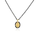 Collar de cuentas de acero inoxidable con colgante ovalado dorado de la Virgen María - Dorado con Diamantes Negros