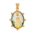 Detailed view of a vintage 18K gold plated religious pendant with zirconia accents - Madonna in Yellow (S029230-6)
