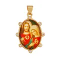 Vintage 18K gold-plated oval pendant featuring Sacred Heart icons of Jesus and Mary with zircons - Jesus and Mary (S029230-9)