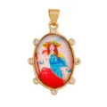 Detailed view of vintage 18K gold plated brass pendant with saint portrait and zircons - Vintage Saint Portrait (S029230-8)