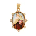 Vintage religious pendant featuring Virgin Mary and child with 18K gold plating and CZ - Vintage Madonna Icon B (S029230-11)