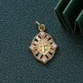 Gold-plated pendant with micro-set zircon crystals on a dark green textured background - Vintage Sun Goddess (QC707) / 17.8x12.7mm / Gold