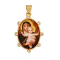 Vintage 18K gold plated brass pendant featuring Madonna and Child with zircon accents - Madonna and Child Portrait (S029230-10)