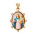 Detailed view of vintage Virgin Mary pendant in 18K gold plated brass with cubic zirconia - Madonna Embracing Infant (S029230-13)