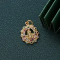 Close-up macro view of gold-plated deity pendant featuring vibrant multi-colored CZ stones - Figure with Sickle (QC707) / 17.8x13.8mm / Gold