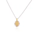Detail of elegant gold-plated Virgin Mary oval pendant necklace with pink crystal beads - Gold Tone with Pink Stone