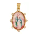 Detailed view of religious Virgin Mary pendant with 18K gold plating and zircons - Virgin Mary Color Icon (S029230-12)