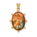 Detailed view of an 18K gold plated Virgin Mary pendant featuring sparkling zircons. - Detailed Virgin Mary (S029230-14)