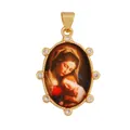 Close-up of vintage religious pendant featuring Madonna and Child in 18K gold plating - Madonna and Infant Icon (S029230-16)