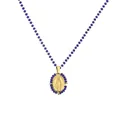 Detailed view of stainless steel blue bead necklace with golden Virgin Mary medal pendant - Gold Dark Blue Rhinestone