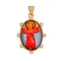 Detailed view of an 18K gold-plated Divine Child pendant with elegant zircon stones border - Child Jesus (S029230-17)