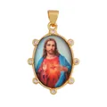 Detailed view of 18K gold-plated sacred heart Jesus pendant with sparkling zircon stones - Sacred Heart of Jesus (S029230-19)